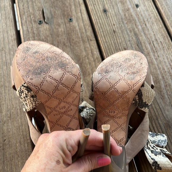 L.A.M.B. Sz 6 Stiletto Snake & Tan Leather Platform Sandals - Picture 7 of 12